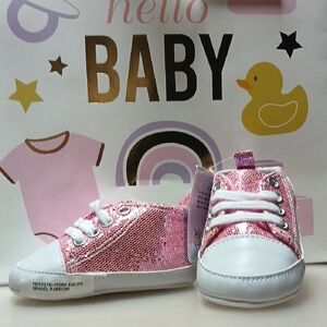 Sparkly Pink High-Top Baby Sneakers with White Laces